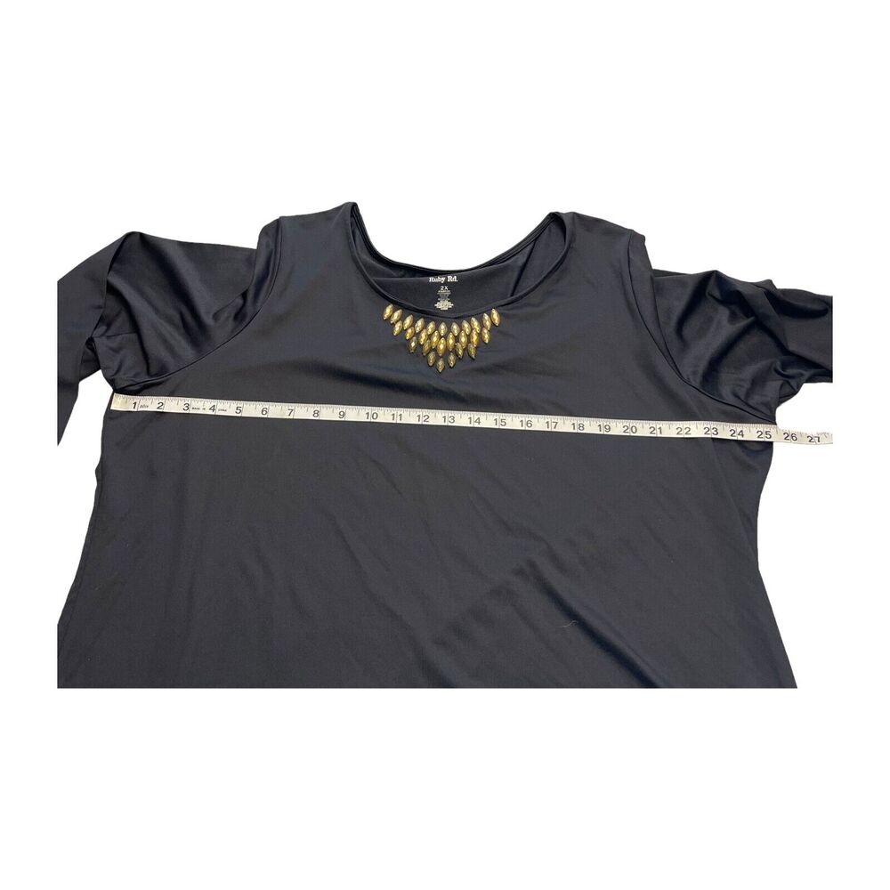 Ruby RD. Blouse Top Women's 2X Black Stretch Embellished Round Neck Long Sleeve - Picture 4 of 8